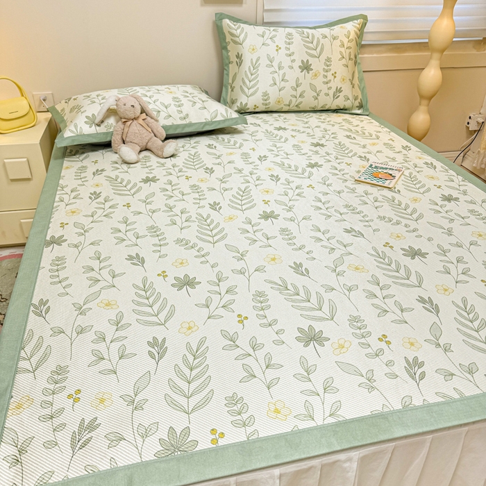 91家纺网 家纺一手货源 找家纺 慕尚家纺 2026新款凉感冰丝凉席席子 薄荷叶