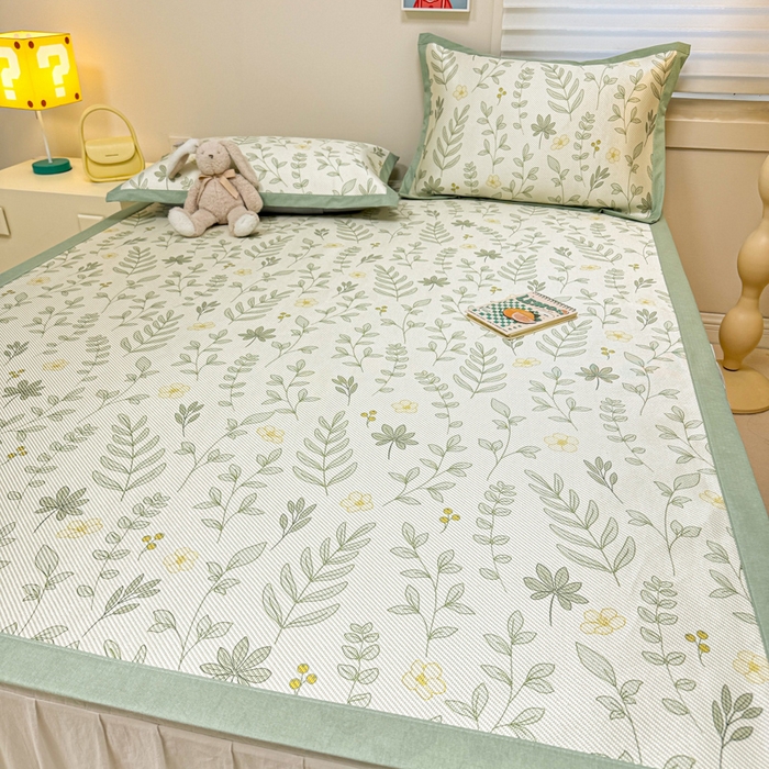 91家纺网 家纺一手货源 找家纺 慕尚家纺 2026新款凉感冰丝凉席席子 薄荷叶