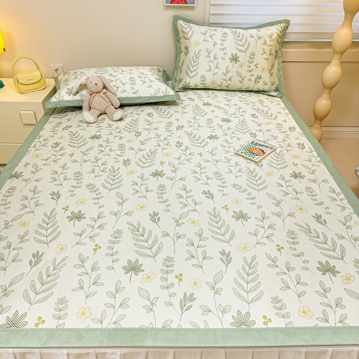 91家纺网 家纺一手货源 找家纺 慕尚家纺 2026新款凉感冰丝凉席席子 薄荷叶