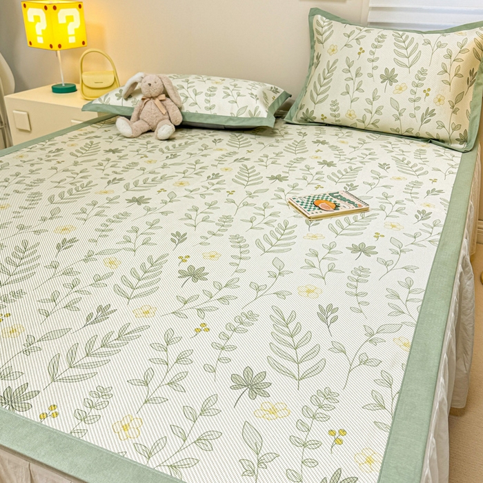 91家纺网 家纺一手货源 找家纺 慕尚家纺 2026新款凉感冰丝凉席席子 薄荷叶