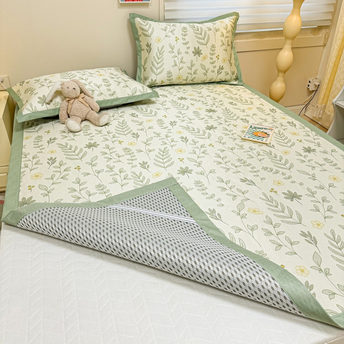 91家纺网 家纺一手货源 找家纺 慕尚家纺 2026新款凉感冰丝凉席席子 薄荷叶