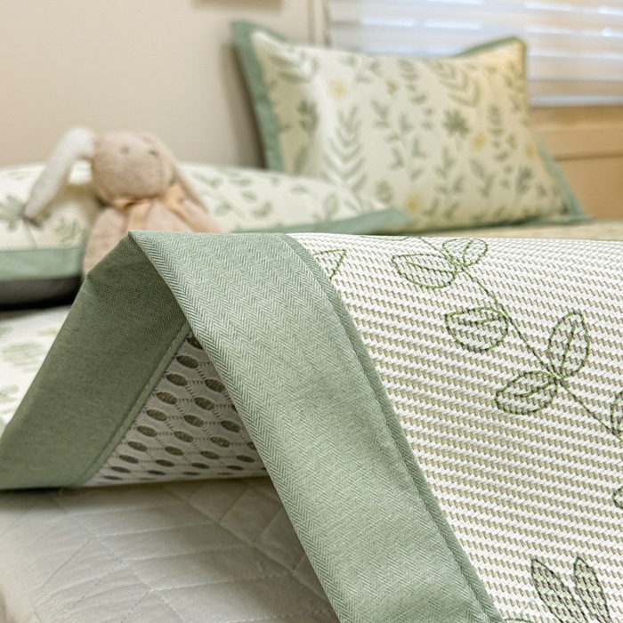 91家纺网 家纺一手货源 找家纺 慕尚家纺 2026新款凉感冰丝凉席席子 薄荷叶