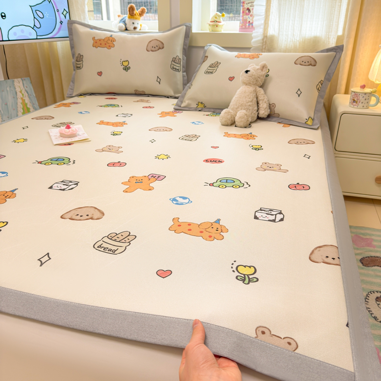 慕尚家纺 2026新款凉感冰丝凉席席子 彩色小萌宠