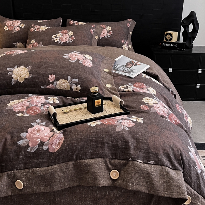 91家纺网 家纺一手货源 找家纺 梦舒羽 2026春夏新款A类原麻纽扣四件套加厚被套床单宿舍双人床仿亚麻套件-最新款 繁花