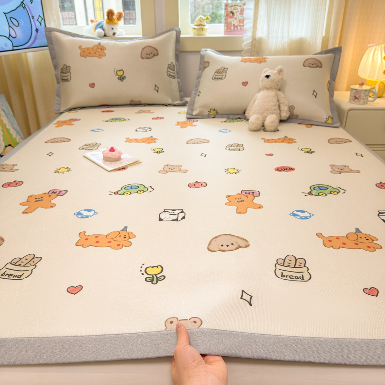 91家纺网 家纺一手货源 找家纺 慕尚家纺 2026新款凉感冰丝凉席席子 彩色小萌宠