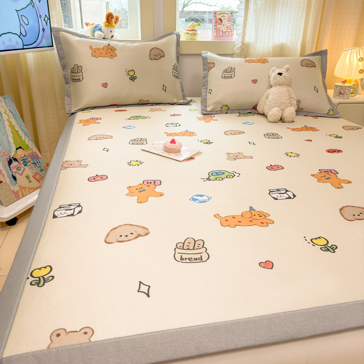 91家纺网 家纺一手货源 找家纺 慕尚家纺 2026新款凉感冰丝凉席席子 彩色小萌宠