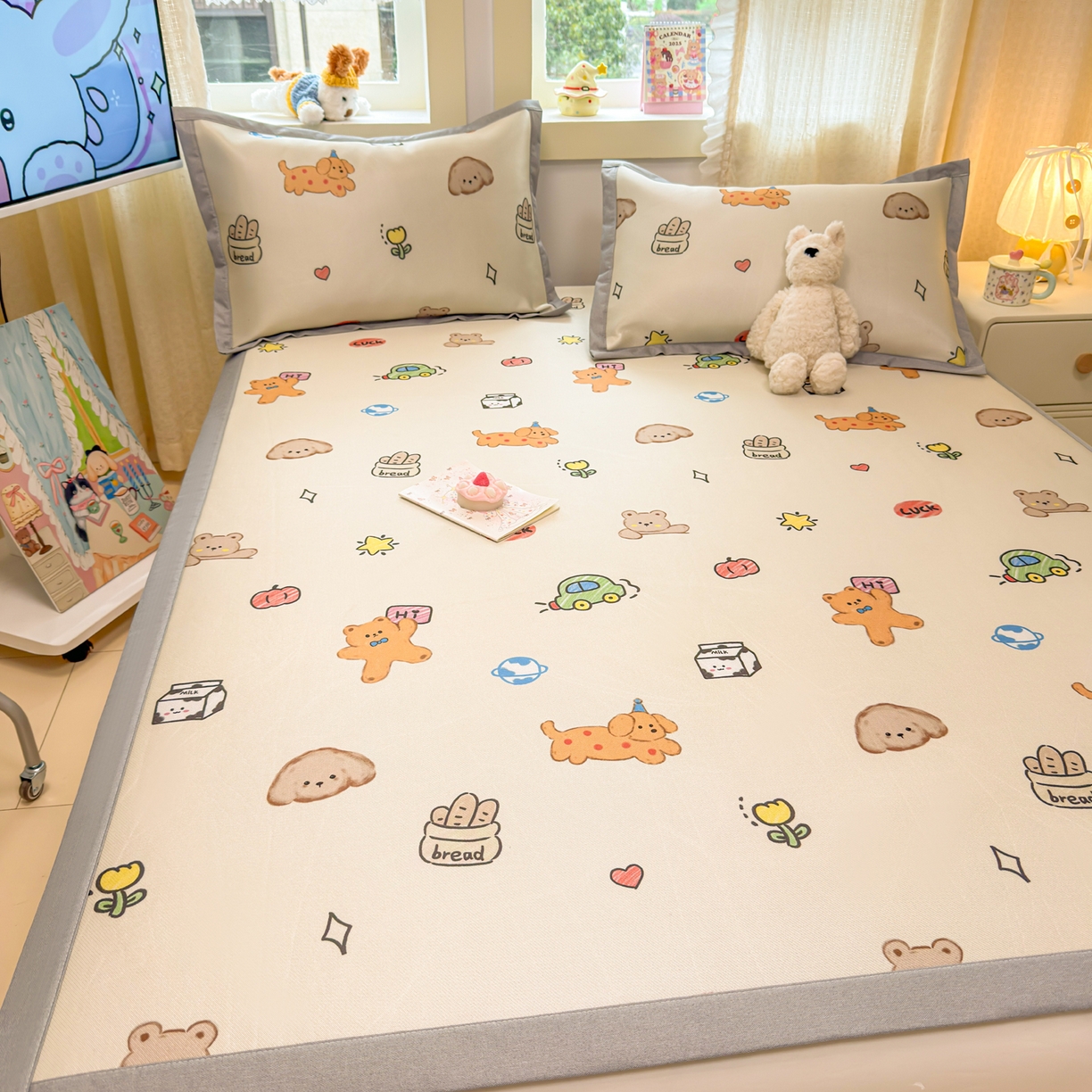 91家纺网 家纺一手货源 找家纺 慕尚家纺 2026新款凉感冰丝凉席席子 彩色小萌宠