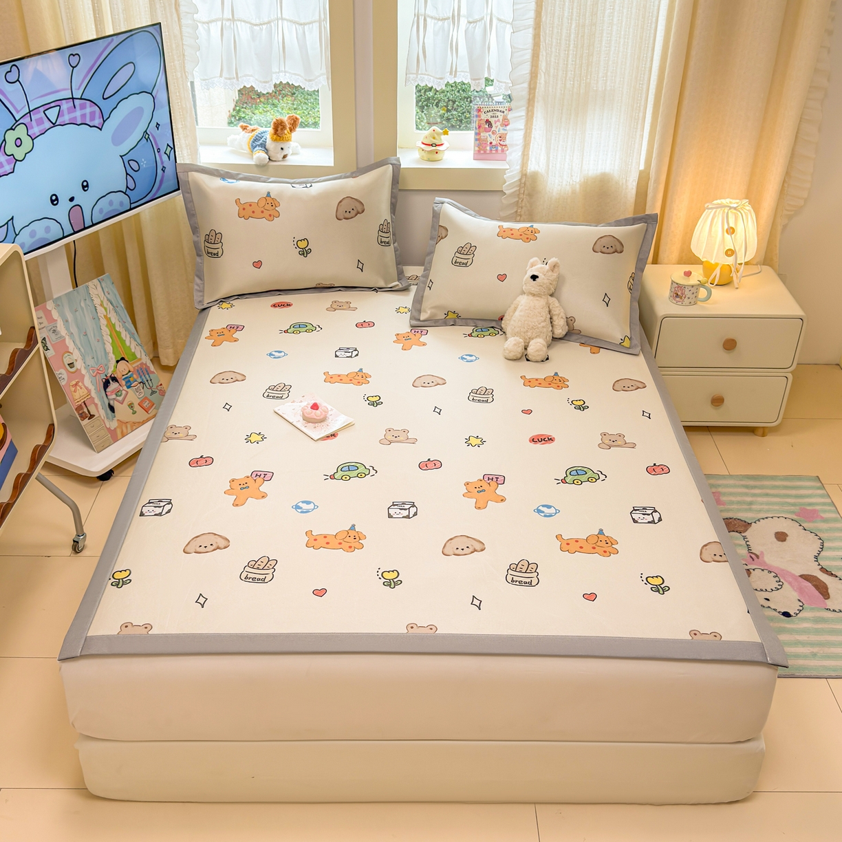 91家纺网 家纺一手货源 找家纺 慕尚家纺 2026新款凉感冰丝凉席席子 彩色小萌宠