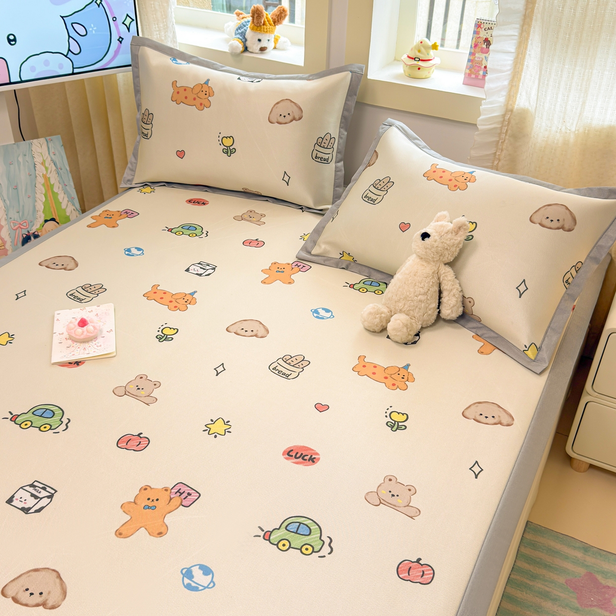 91家纺网 家纺一手货源 找家纺 慕尚家纺 2026新款凉感冰丝凉席席子 彩色小萌宠