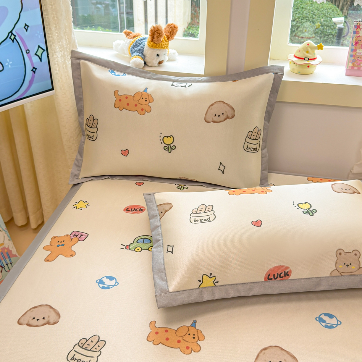 91家纺网 家纺一手货源 找家纺 慕尚家纺 2026新款凉感冰丝凉席席子 彩色小萌宠