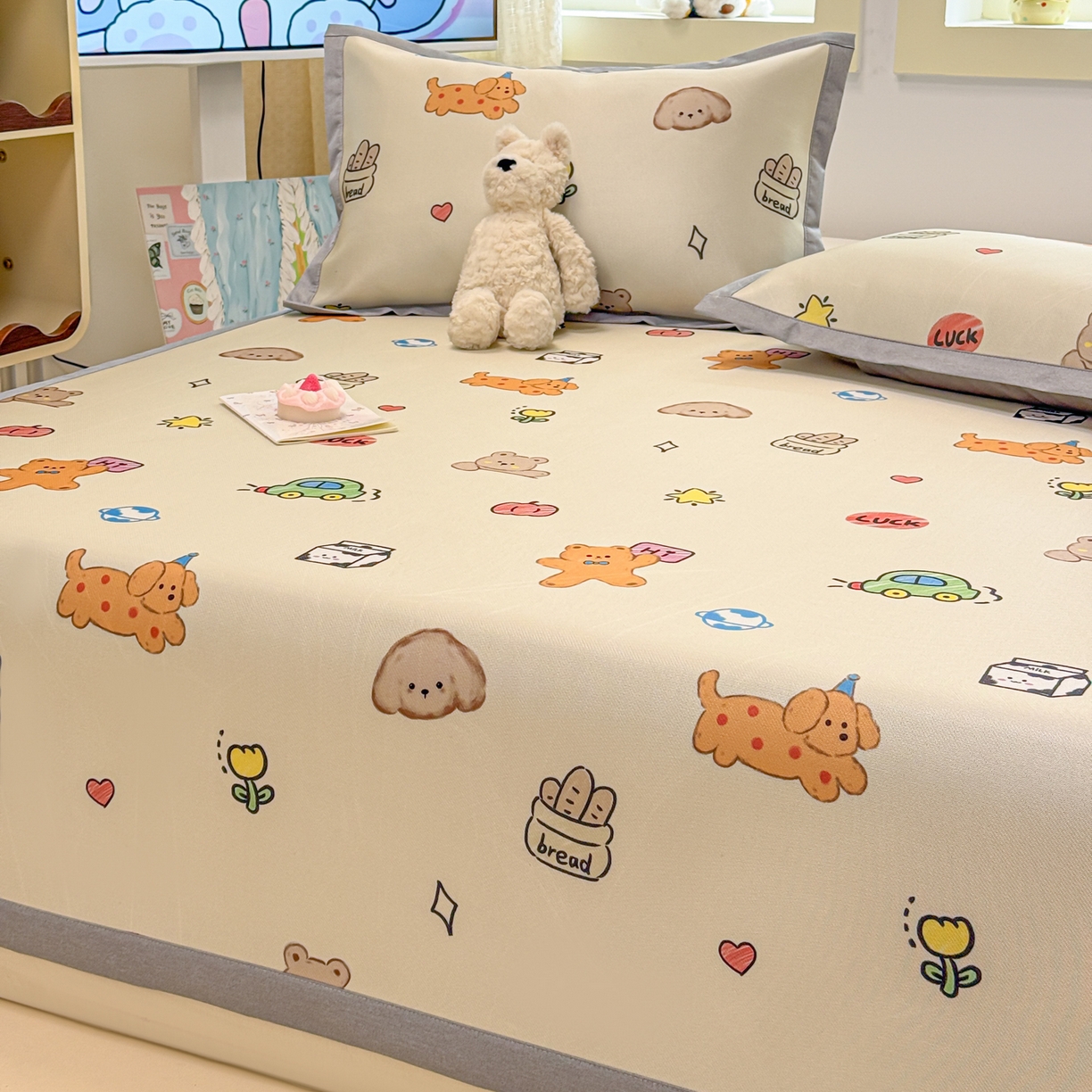 91家纺网 家纺一手货源 找家纺 慕尚家纺 2026新款凉感冰丝凉席席子 彩色小萌宠