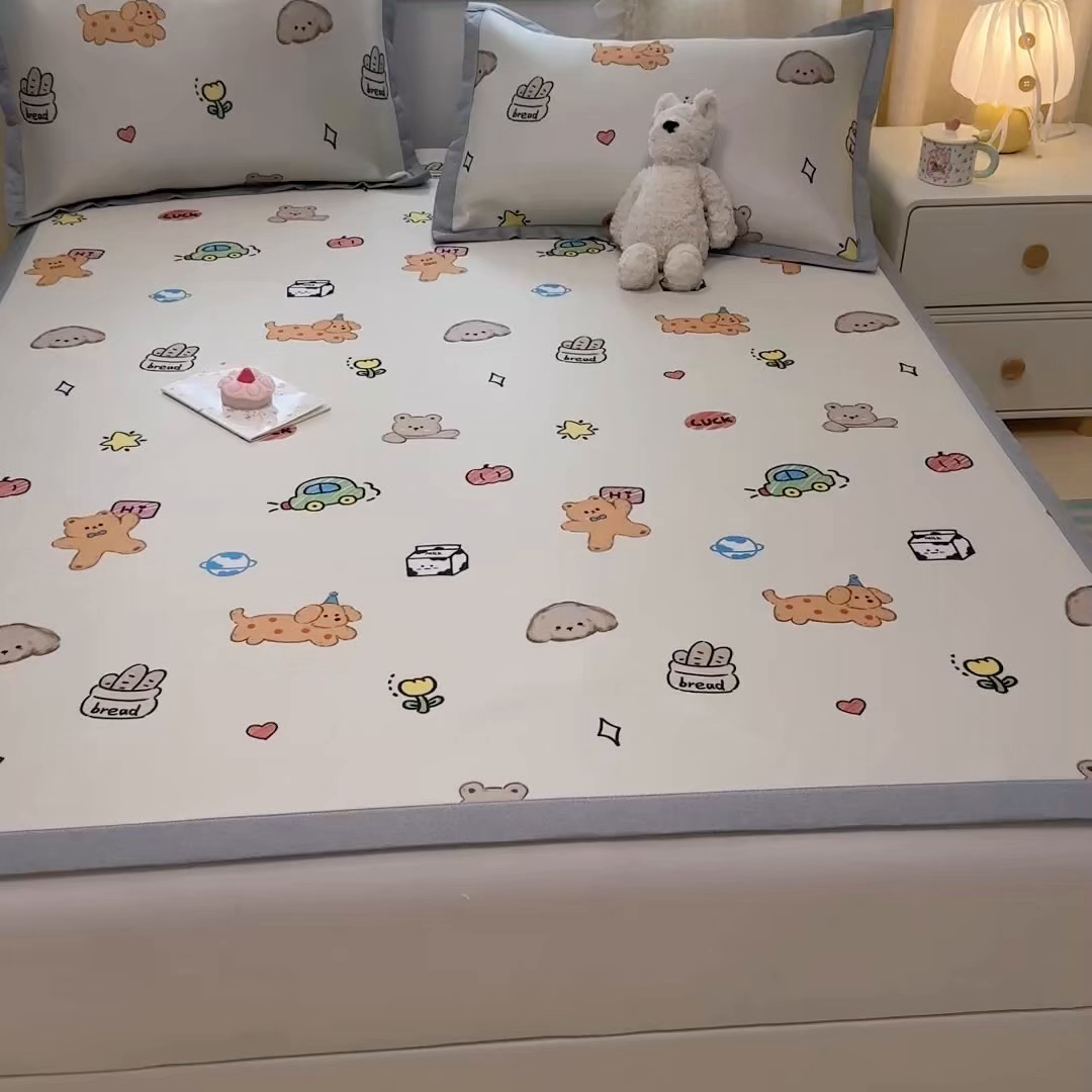 91家纺网 家纺一手货源 找家纺 慕尚家纺 2026新款凉感冰丝凉席席子 彩色小萌宠