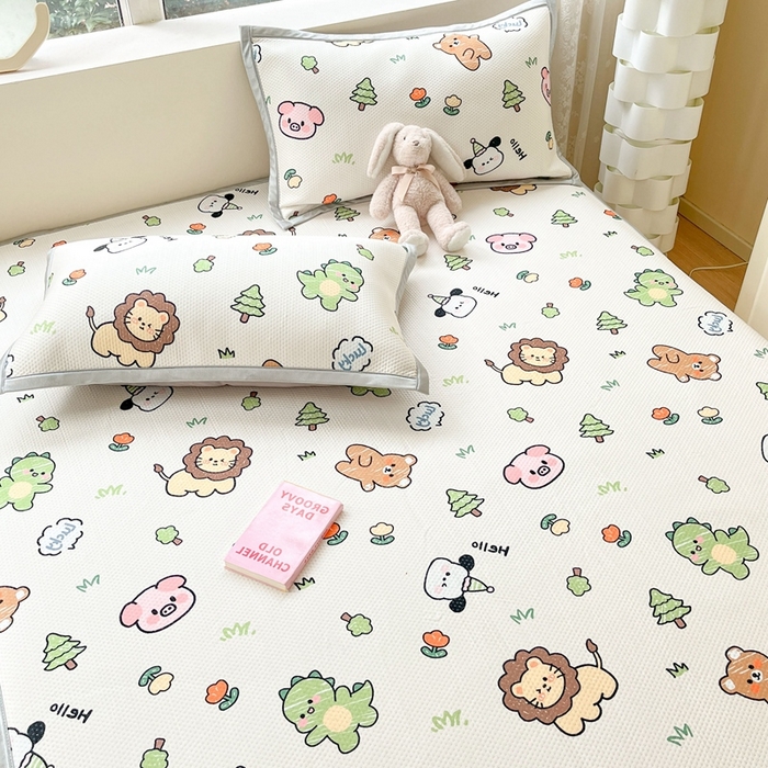 91家纺网 家纺一手货源 找家纺 慕尚家纺 2026新款凉感冰丝凉席席子 动物城