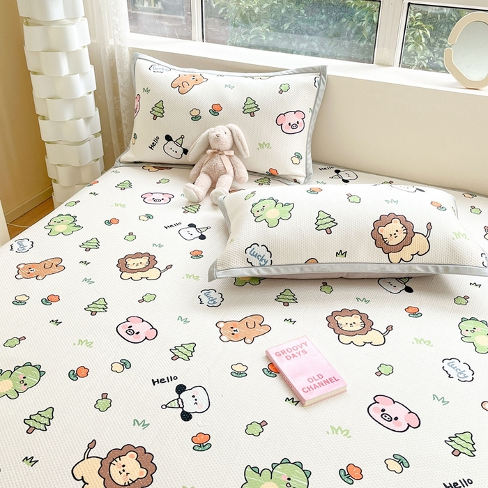 91家纺网 家纺一手货源 找家纺 慕尚家纺 2026新款凉感冰丝凉席席子 动物城