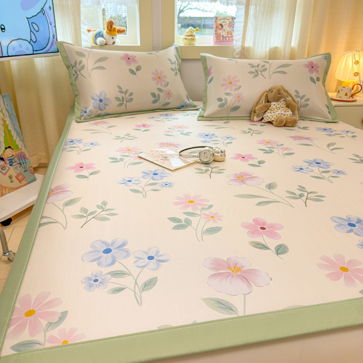 91家纺网 家纺一手货源 找家纺 慕尚家纺 2026新款凉感冰丝凉席席子 花开不语