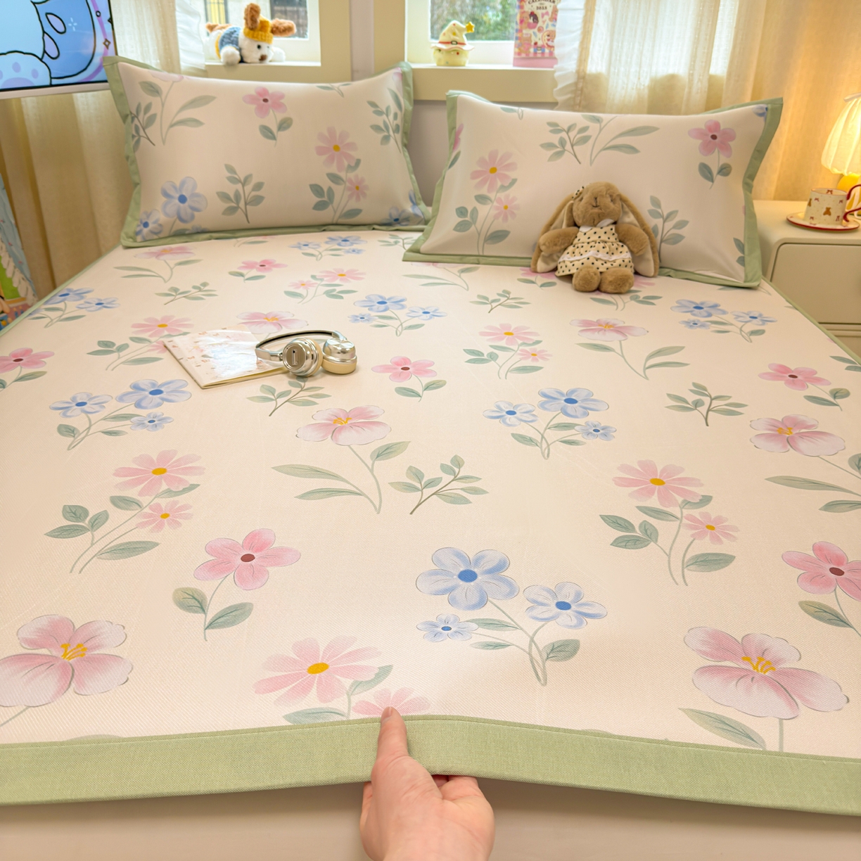 91家纺网 家纺一手货源 找家纺 慕尚家纺 2026新款凉感冰丝凉席席子 花开不语