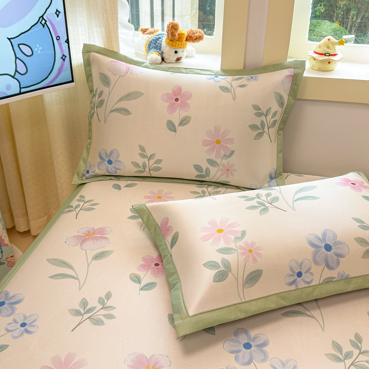 91家纺网 家纺一手货源 找家纺 慕尚家纺 2026新款凉感冰丝凉席席子 花开不语