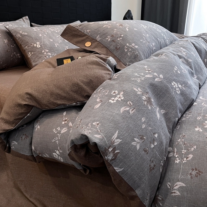 91家纺网 家纺一手货源 找家纺 梦舒羽 2026春夏新款A类原麻纽扣四件套加厚被套床单宿舍双人床仿亚麻套件-最新款 花蕾