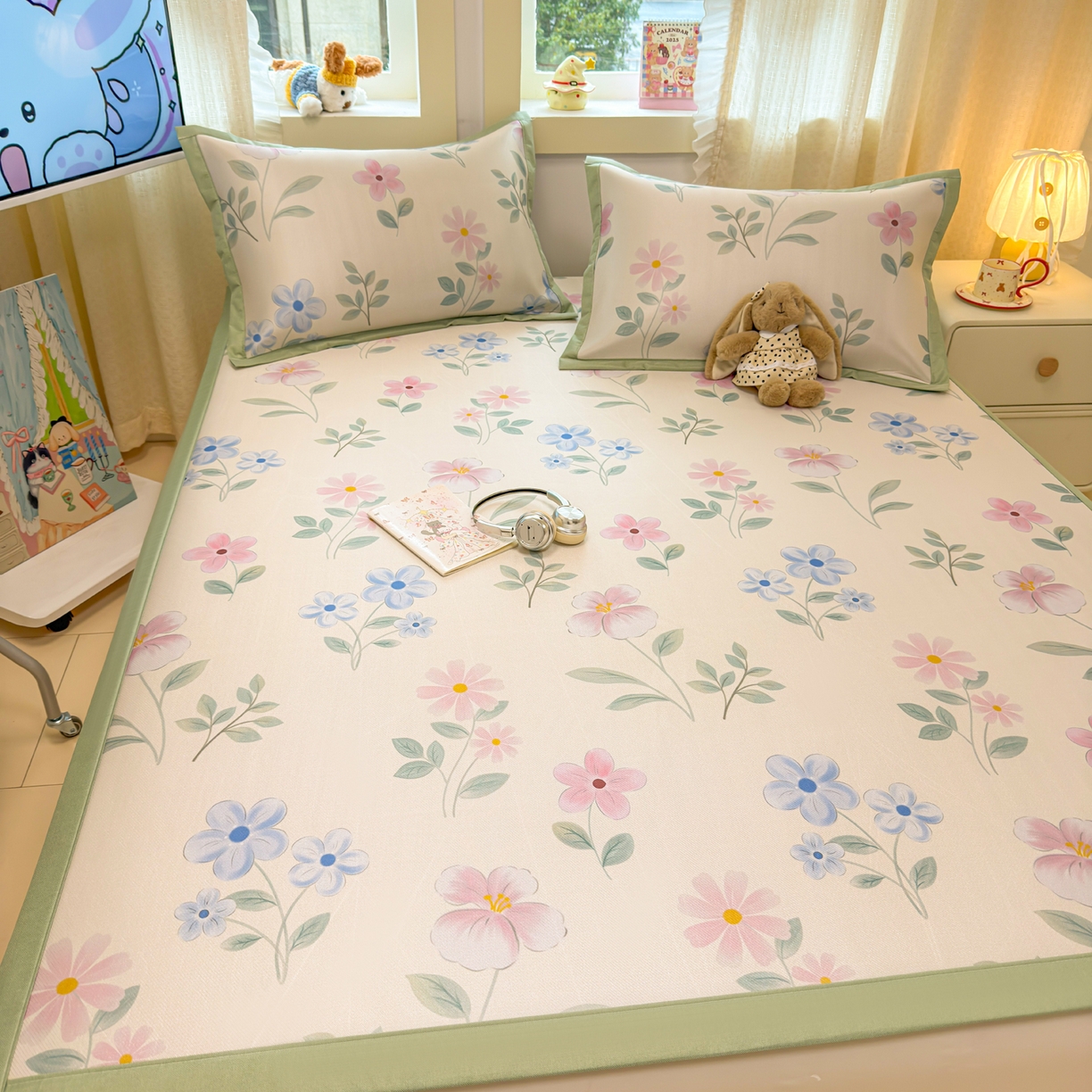 91家纺网 家纺一手货源 找家纺 慕尚家纺 2026新款凉感冰丝凉席席子 花开不语