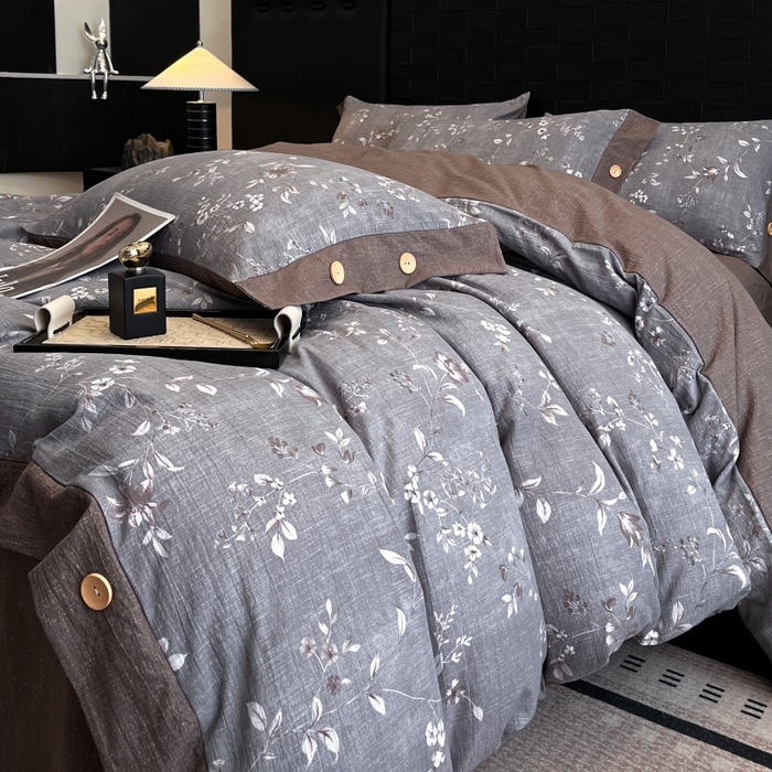 91家纺网 家纺一手货源 找家纺 梦舒羽 2026春夏新款A类原麻纽扣四件套加厚被套床单宿舍双人床仿亚麻套件-最新款 花蕾