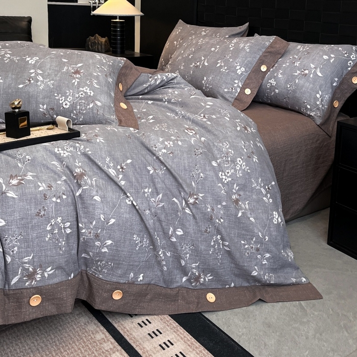 91家纺网 家纺一手货源 找家纺 梦舒羽 2026春夏新款A类原麻纽扣四件套加厚被套床单宿舍双人床仿亚麻套件-最新款 花蕾