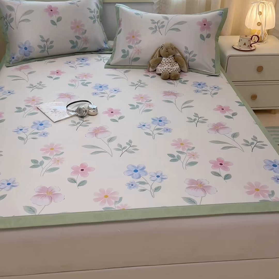 91家纺网 家纺一手货源 找家纺 慕尚家纺 2026新款凉感冰丝凉席席子 花开不语