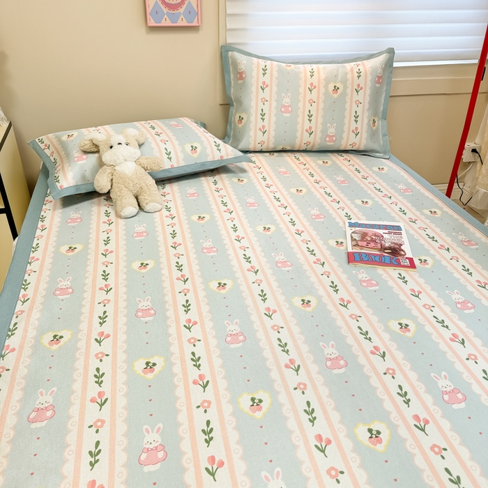 91家纺网 家纺一手货源 找家纺 慕尚家纺 2026新款凉感冰丝凉席席子 花园兔