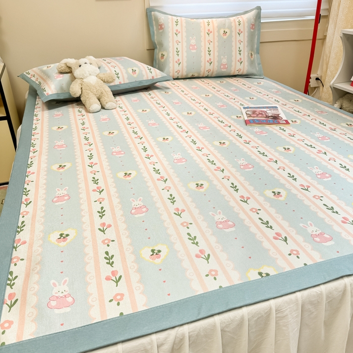 91家纺网 家纺一手货源 找家纺 慕尚家纺 2026新款凉感冰丝凉席席子 花园兔