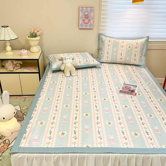 91家纺网 家纺一手货源 找家纺 慕尚家纺 2026新款凉感冰丝凉席席子 花园兔