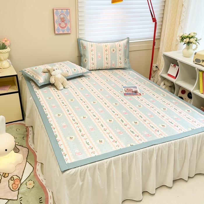 91家纺网 家纺一手货源 找家纺 慕尚家纺 2026新款凉感冰丝凉席席子 花园兔