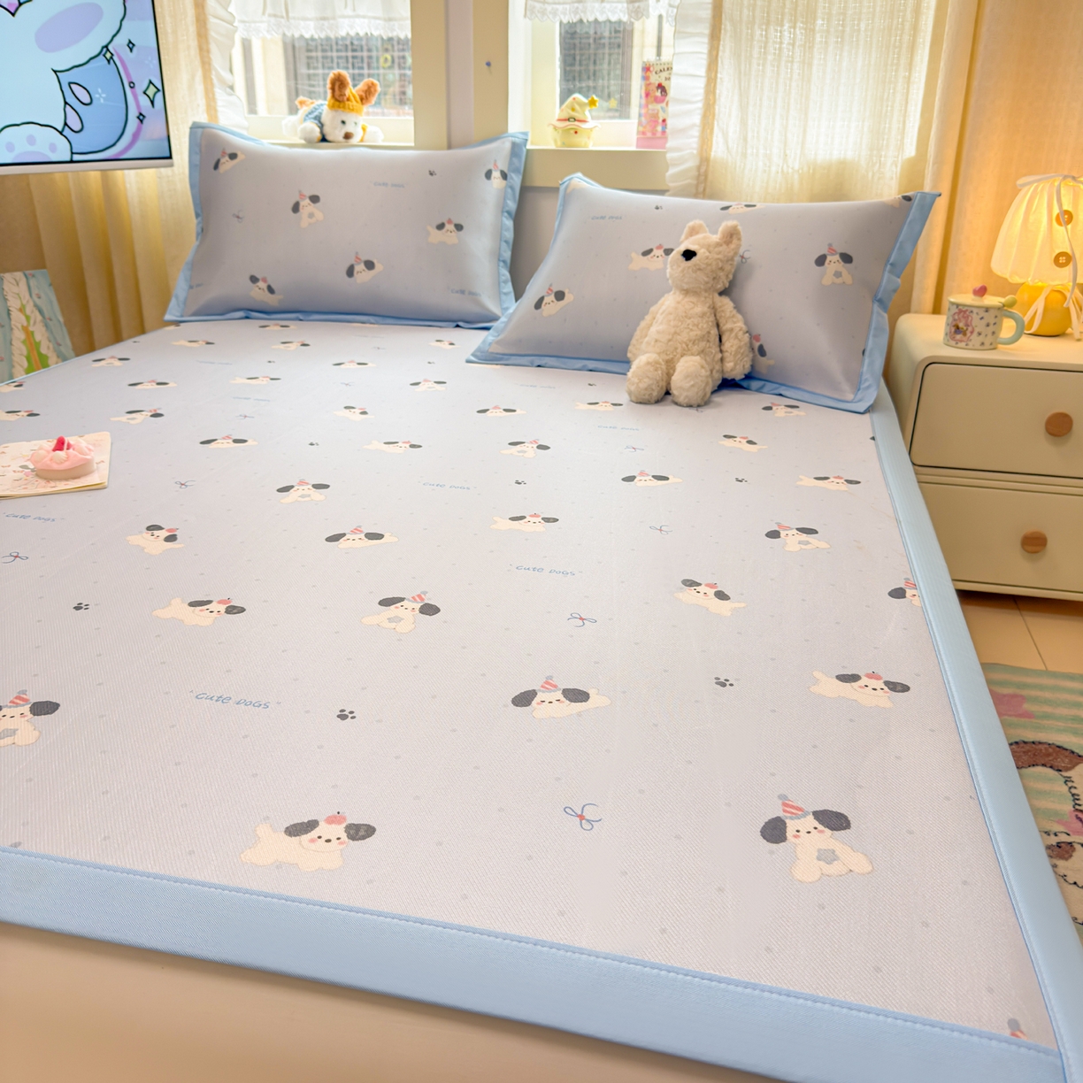 91家纺网 家纺一手货源 找家纺 慕尚家纺 2026新款凉感冰丝凉席席子 欢乐狗