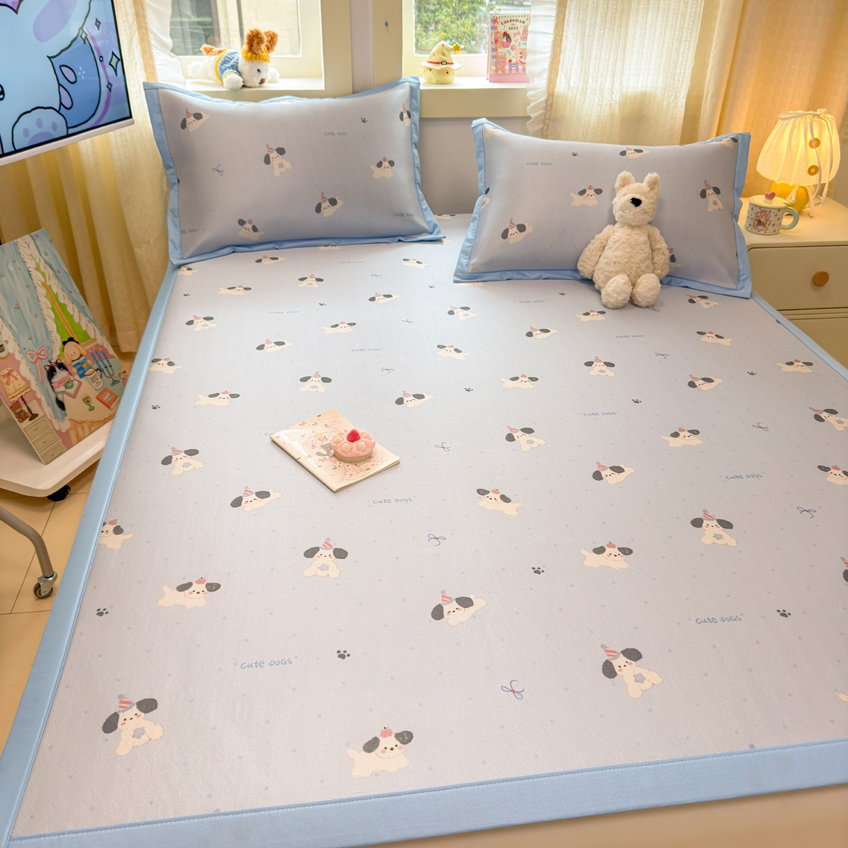 91家纺网 家纺一手货源 找家纺 慕尚家纺 2026新款凉感冰丝凉席席子 欢乐狗