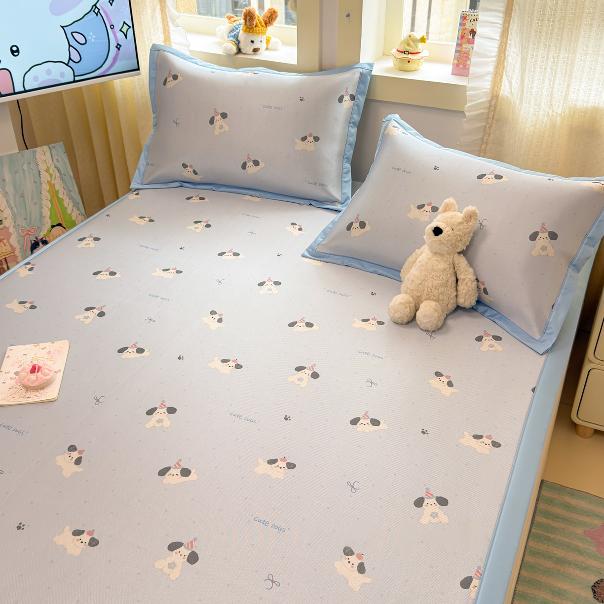 91家纺网 家纺一手货源 找家纺 慕尚家纺 2026新款凉感冰丝凉席席子 欢乐狗