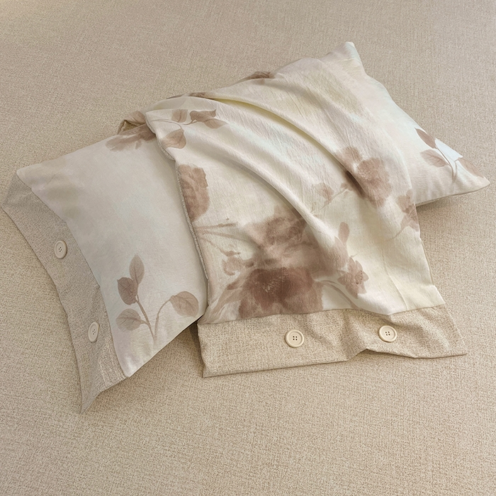 91家纺网 家纺一手货源 找家纺 梦舒羽 2026春夏新款A类原麻纽扣四件套加厚被套床单宿舍双人床仿亚麻套件-最新款 花盏如约