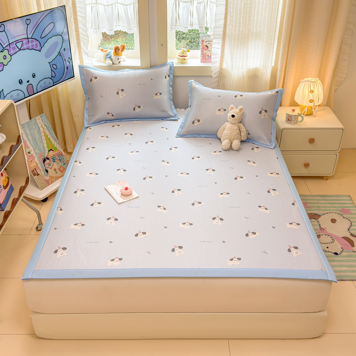 91家纺网 家纺一手货源 找家纺 慕尚家纺 2026新款凉感冰丝凉席席子 欢乐狗