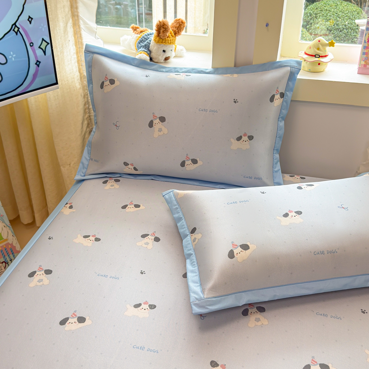 91家纺网 家纺一手货源 找家纺 慕尚家纺 2026新款凉感冰丝凉席席子 欢乐狗