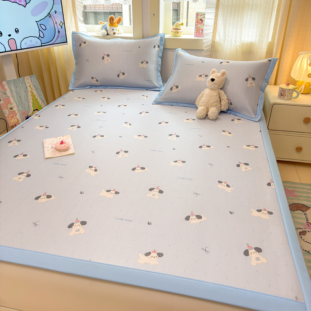 91家纺网 家纺一手货源 找家纺 慕尚家纺 2026新款凉感冰丝凉席席子 欢乐狗