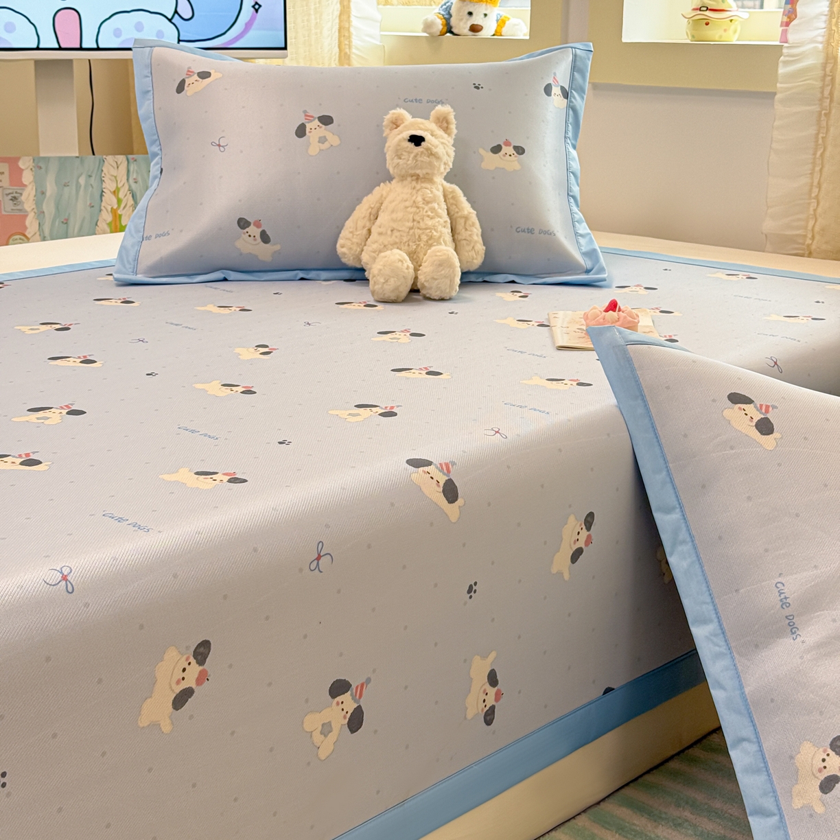 91家纺网 家纺一手货源 找家纺 慕尚家纺 2026新款凉感冰丝凉席席子 欢乐狗