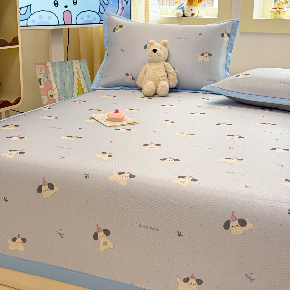 91家纺网 家纺一手货源 找家纺 慕尚家纺 2026新款凉感冰丝凉席席子 欢乐狗