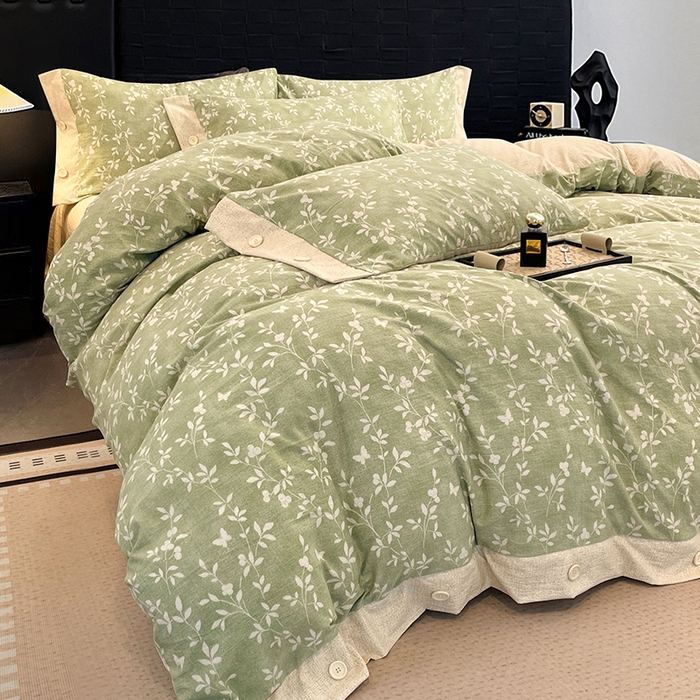 梦舒羽 2026春夏新款A类原麻纽扣四件套加厚被套床单宿舍双人床仿亚麻套件-最新款 淮水竹亭