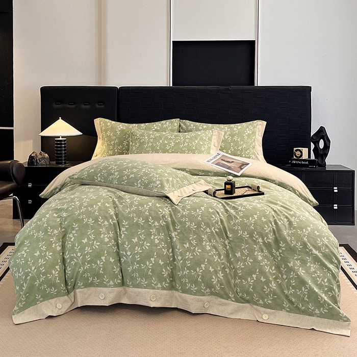 91家纺网 家纺一手货源 找家纺 梦舒羽 2026春夏新款A类原麻纽扣四件套加厚被套床单宿舍双人床仿亚麻套件-最新款 淮水竹亭