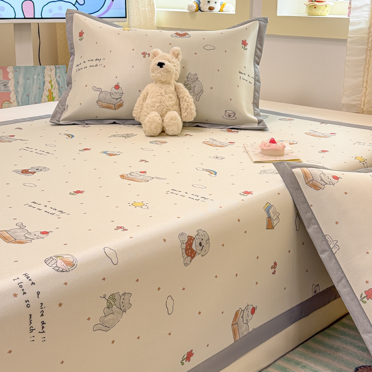 91家纺网 家纺一手货源 找家纺 慕尚家纺 2026新款凉感冰丝凉席席子 进宝