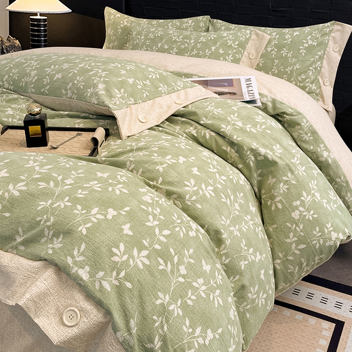 91家纺网 家纺一手货源 找家纺 梦舒羽 2026春夏新款A类原麻纽扣四件套加厚被套床单宿舍双人床仿亚麻套件-最新款 淮水竹亭