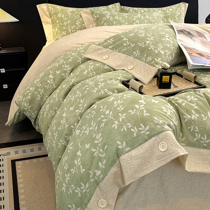 91家纺网 家纺一手货源 找家纺 梦舒羽 2026春夏新款A类原麻纽扣四件套加厚被套床单宿舍双人床仿亚麻套件-最新款 淮水竹亭