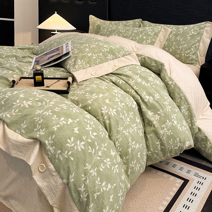 91家纺网 家纺一手货源 找家纺 梦舒羽 2026春夏新款A类原麻纽扣四件套加厚被套床单宿舍双人床仿亚麻套件-最新款 淮水竹亭