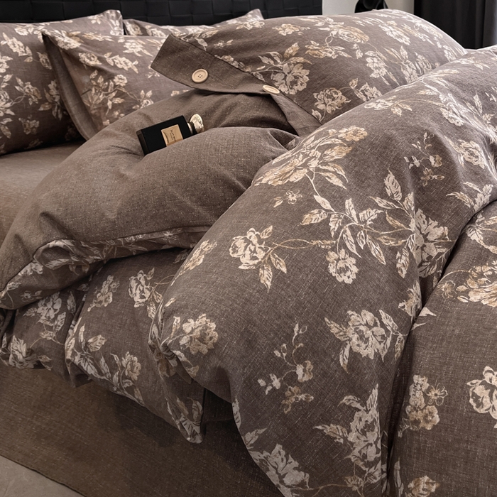 91家纺网 家纺一手货源 找家纺 梦舒羽 2026春夏新款A类原麻纽扣四件套加厚被套床单宿舍双人床仿亚麻套件-最新款 金锦