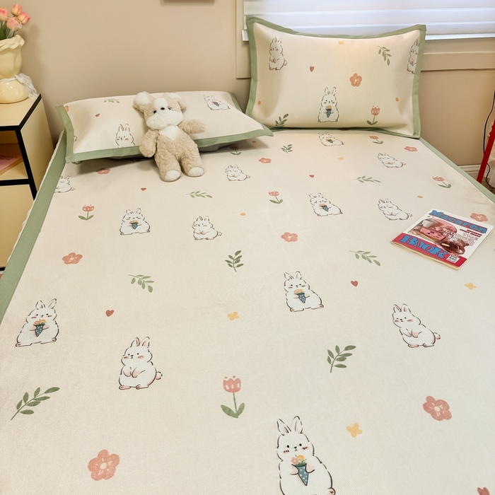 91家纺网 家纺一手货源 找家纺 慕尚家纺 2026新款凉感冰丝凉席席子 可爱小兔