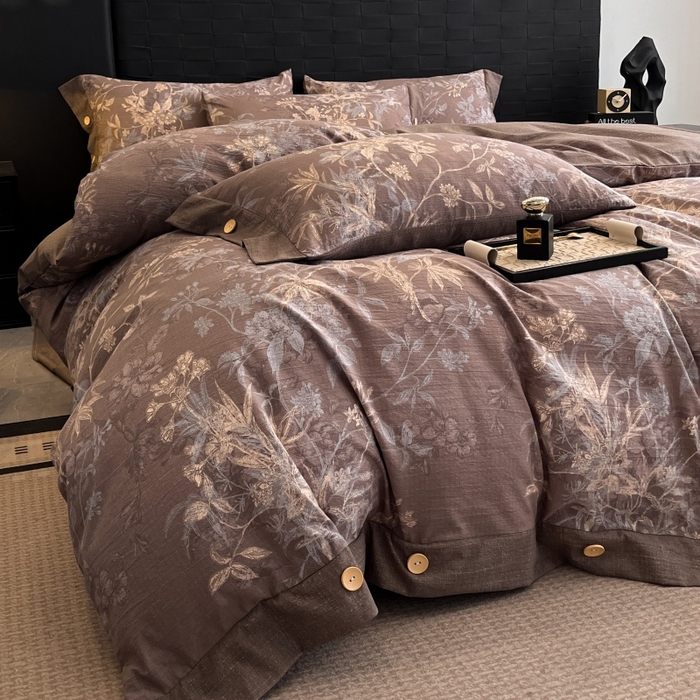 梦舒羽 2026春夏新款A类原麻纽扣四件套加厚被套床单宿舍双人床仿亚麻套件-最新款 金枝玉叶