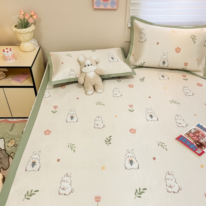 91家纺网 家纺一手货源 找家纺 慕尚家纺 2026新款凉感冰丝凉席席子 可爱小兔