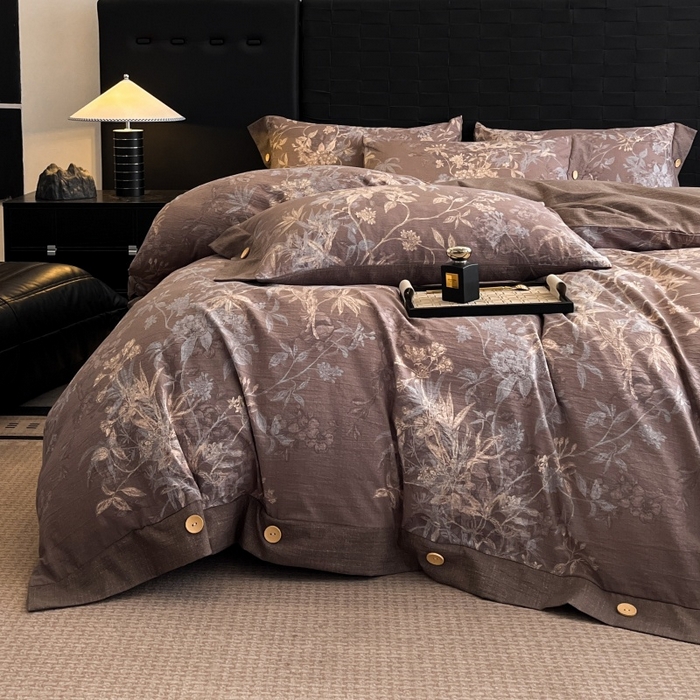 91家纺网 家纺一手货源 找家纺 梦舒羽 2026春夏新款A类原麻纽扣四件套加厚被套床单宿舍双人床仿亚麻套件-最新款 金枝玉叶